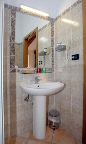 a bathroom with a sink and a mirror at Albergo Al Viale in Trieste
