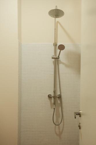 a shower with a shower head in a bathroom at Dadi House Martvili in Martvili