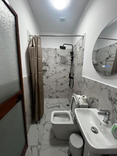 a bathroom with a toilet and a sink at Guest house Lori in Pogradec