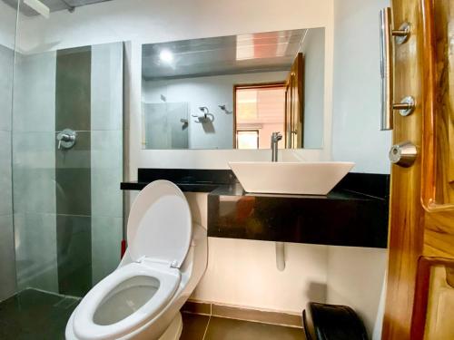 a bathroom with a toilet and a sink at Eco hotel el molino in San Luis