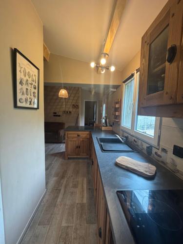 a kitchen with a sink and a counter top at A fontanille in Magalas