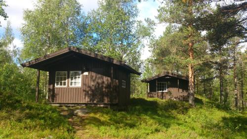 a small cabin in a field with trees at Sæteråsen Hytter & Camping Trysil in Trysil