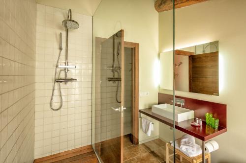 a bathroom with a shower and a sink at Cal Compte in Torroja