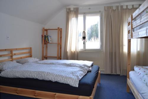 1 dormitorio con cama y ventana en House Cilka en Kranjska Gora