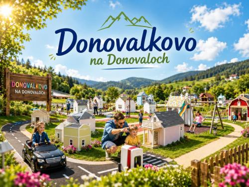 a picture of a toy town with people and a car at Kamzík Apartment 64 Donovaly - hneď pri lanovke a atrakciách Donovalkovo, Fun arena - Apartment near the cable car and attractions in Donovaly