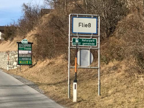 a street sign on the side of a road at Fliess Apartment in Fliess