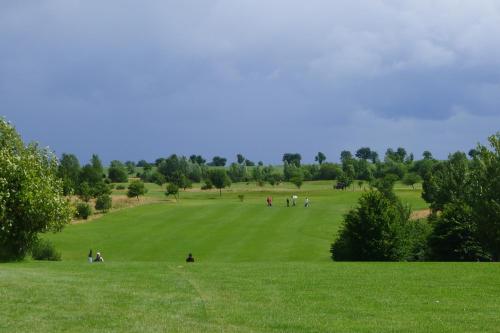 a group of people playing golf on a lush green field at Flair Landhotel Strengliner Mühle in Pronstorf
