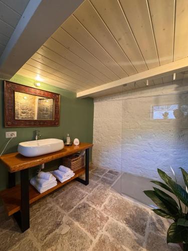 a bathroom with a sink and a shower at Trullidea in Alberobello