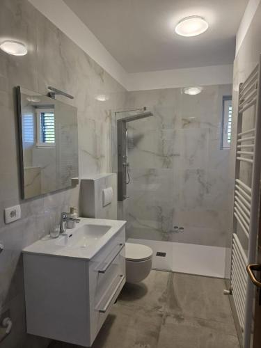 a bathroom with a sink and a toilet and a shower at Apartments with parking space Punat, Krk - 5410 in Punat