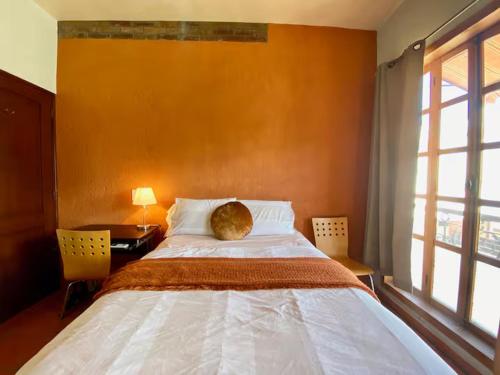 a bedroom with a bed with a cat sleeping on it at Departmento en Barrio Antiguo in Monterrey