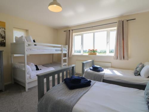 a bedroom with two bunk beds and a window at Tixall Manor Farm in Stafford