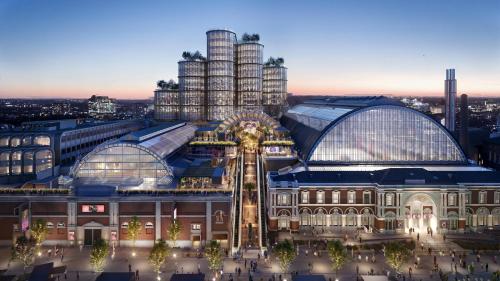 an architectural rendering of a building with a city at Hyatt Regency London Olympia in London