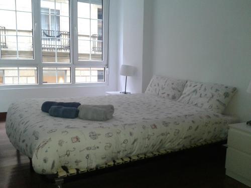 1 dormitorio con 1 cama con 2 almohadas en Marina La Concha, en San Sebastián