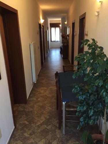 a hallway with a table and a potted plant at Locanda Al Cavaliere in Molinella