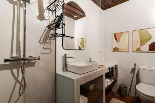 a bathroom with a sink and a shower and a toilet at Eira Country House in Ponte de Lima