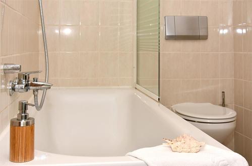 a bathroom with a bath tub and a toilet at Ratskeller Geising in Geising