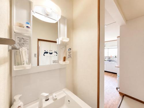 a bathroom with a sink and a mirror at 晴の川 in Wakayama