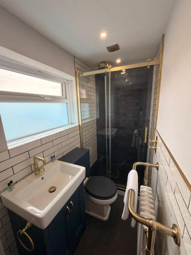 a bathroom with a toilet and a sink and a shower at The Station Inn - Ribblehead in Ribblehead Station