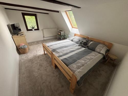 a bedroom with a large bed in a room at Pohoda ve Starých Bukách in Staré Buky