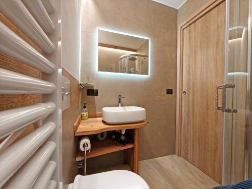 a bathroom with a sink and a mirror at Il Nido al Noce in Morgex