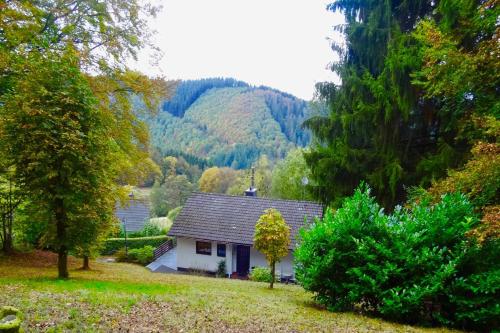 a small white house in the middle of a forest at Schöne Aussicht am Eifelsteig in Monschau