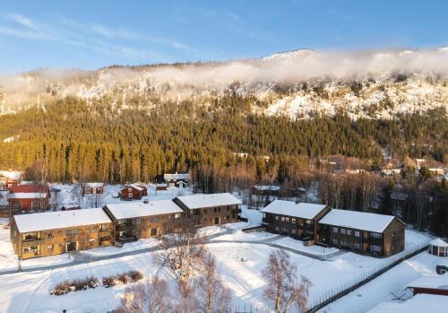 an aerial view of a resort in the snow at Nyhem - Funäsdalen in Funäsdalen