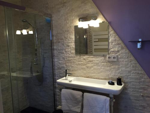 une salle de bain avec un lavabo et une douche dans l'établissement La Petite Cour - Périgueux, à Périgueux