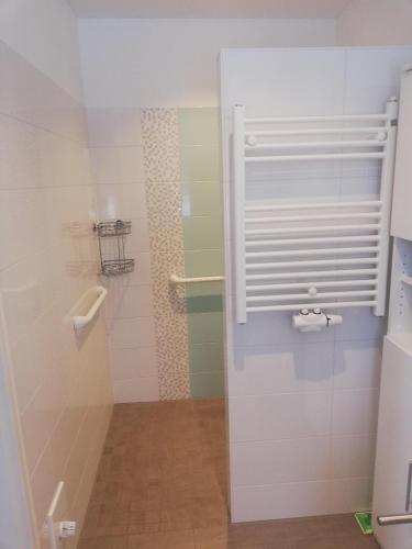 a bathroom with a shower and a toilet at Ferienwohnung Landidyll Heese in Langlingen