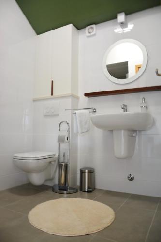 a bathroom with a sink and a toilet and a mirror at Holiday Home Sweet Dreams in Pučišća