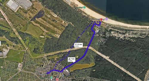 a map of a road with blue at Mieszkanie blisko morza Gdańsk Stogi in Gdańsk