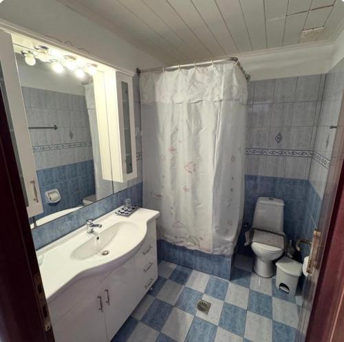 a bathroom with a sink and a toilet at Γιασεμί 5 in Fiskardo