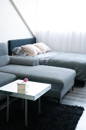 a living room with a couch and a coffee table at Lux Atina Bač in Bač