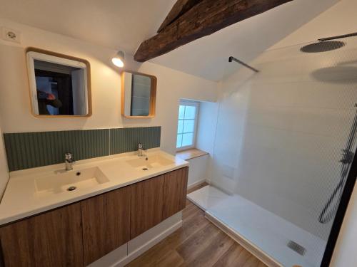 a bathroom with a sink and a shower at Les terrasses de la moine in Cholet