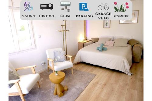 Suite haut de gamme avec sauna, cinéma, climatisation et jardin