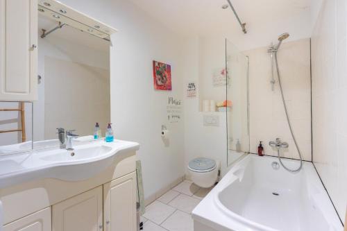 a bathroom with a sink and a shower and a toilet at La Marquise Duplex 2 Ch avec Terrasse et Climatisation in Socourt
