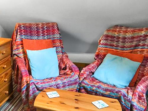 a living room with a couch and a coffee table at Bothy Cottage - Uk51350 in Peebles