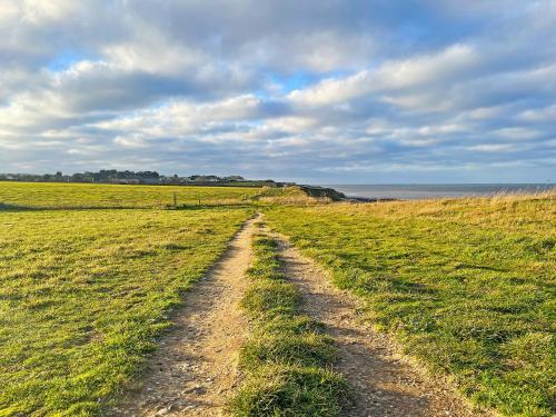 a dirt road in the middle of a field at Shepherds Hut - Uk49729 in King's Lynn
