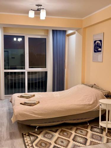a bedroom with a bed and a window at Basarab Residence Urban Comfort Apartment in Râșcani in Chişinău