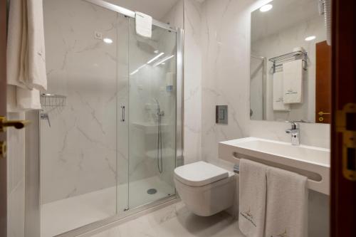 a bathroom with a shower and a toilet and a sink at Avenida de Fatima in Fátima