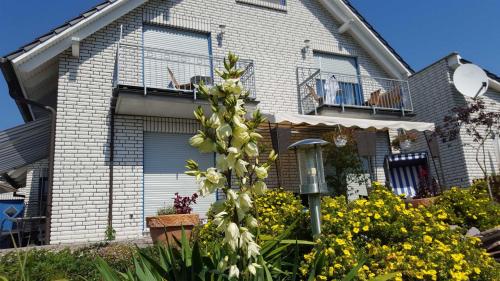 a house with a flowering plant in front of it at Appartements Villa Drachenberg in Sassnitz
