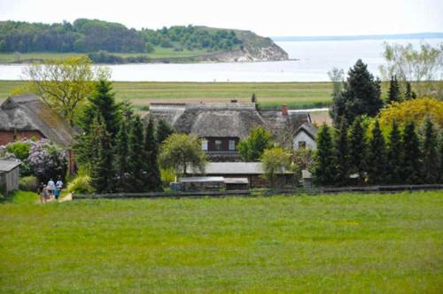 a house in a field next to a field of grass at Ruegen_Fewo 233 in Groß Zicker