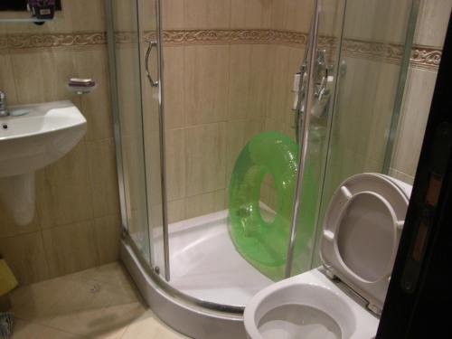 ソゾポルにあるApartment Horisont 1のバスルーム(シャワー、トイレ、洗面台付)