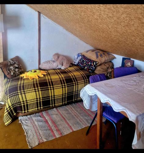 ein Zimmer mit zwei Katzen, die auf einem Bett schlafen in der Unterkunft Pie omītes in Ventspils