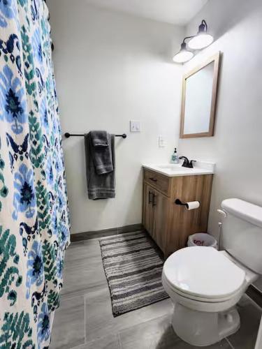 a bathroom with a toilet and a sink at Bright & Spacious 1BR - UoM Area in Memphis