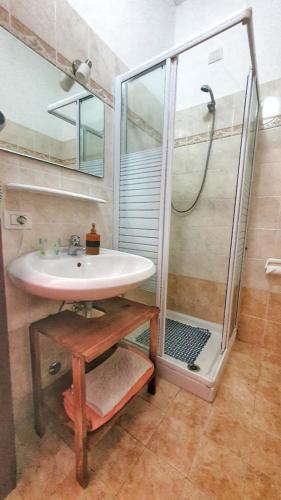a bathroom with a sink and a shower at B&B Las Piccas in Santa Maria la Palma