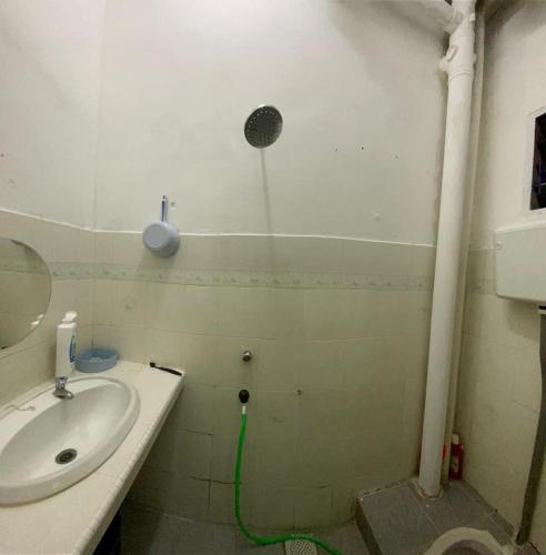 a bathroom with a sink and a shower at Homestay Plaza in Temerloh