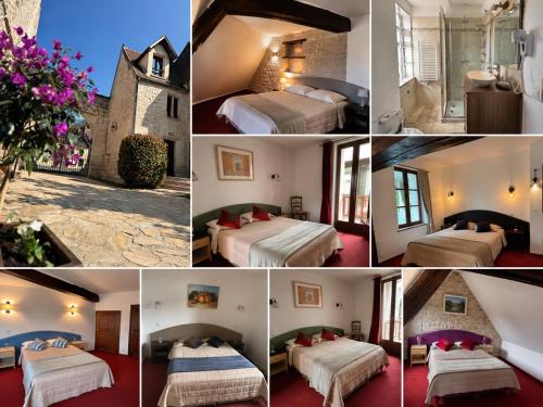 a collage of four pictures of a hotel room at Le Château des saveurs in Mello