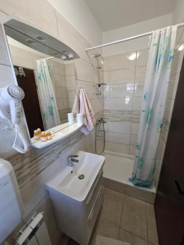 a bathroom with a sink and a shower and a tub at MIRKO DIVING CENTER in Rab