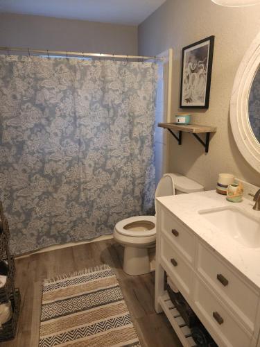 a bathroom with a toilet and a sink at H20 paradise in Texas City
