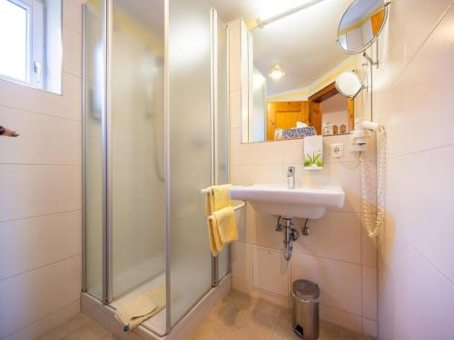 a bathroom with a sink and a shower at Attraktives Studio mit Terrasse in Bad Birnbach in Bad Birnbach